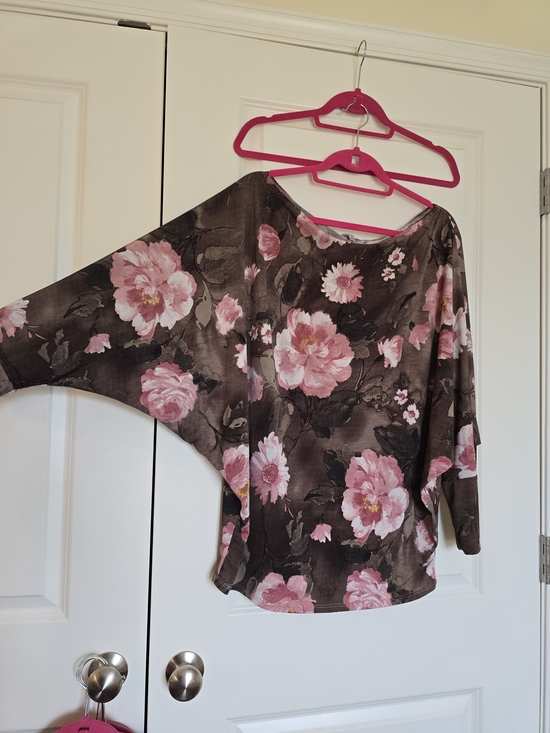 white birch Tops - white birch Brown Tunic with Pink Floral Print